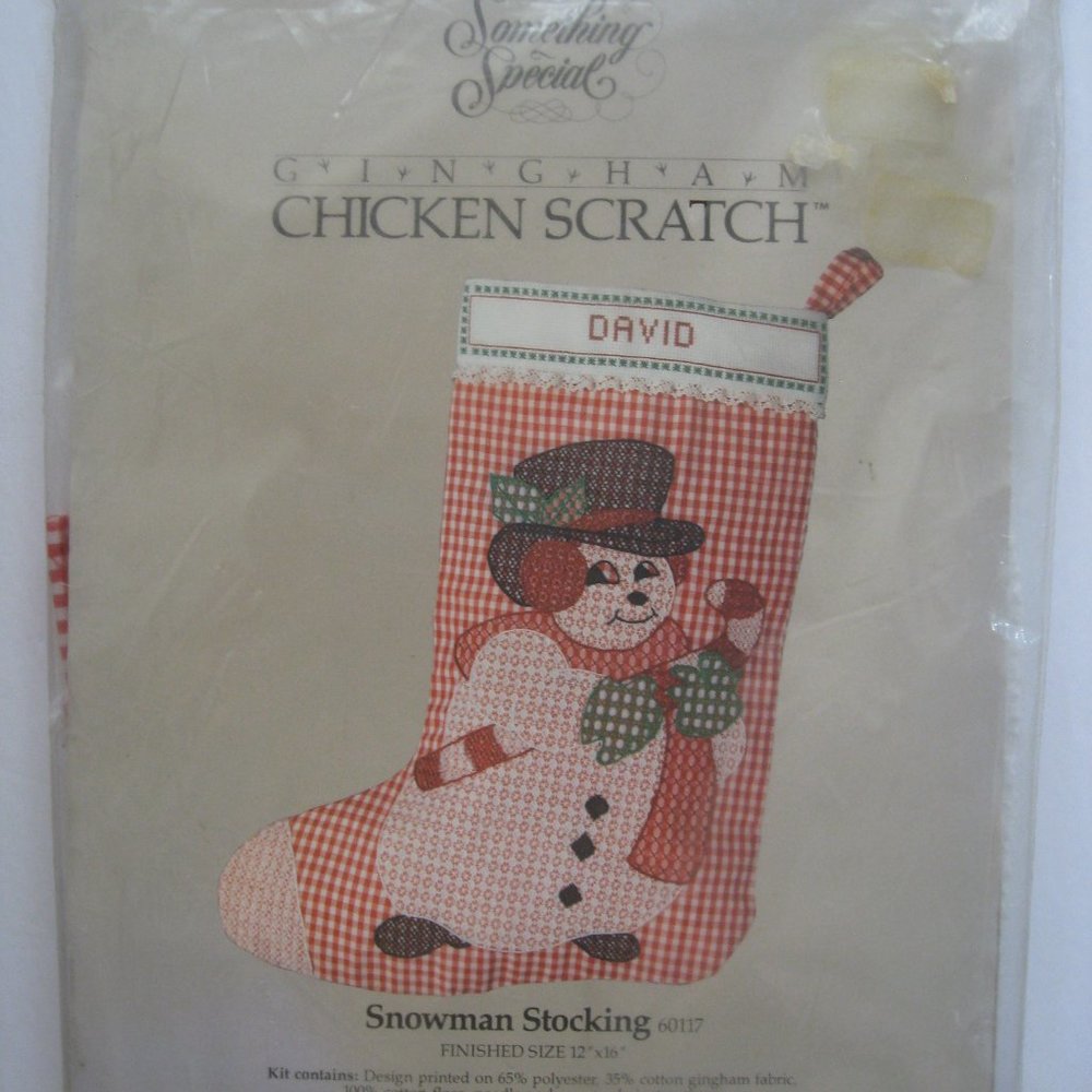 Candamar Christmas Gingham Chicken Scratch Snowman Stocking Kit 60117 NEW SEALED